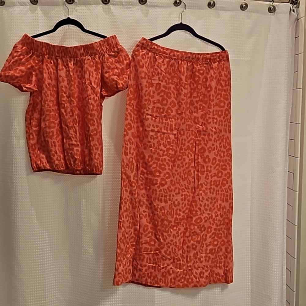 New York And Company 2 piece set pink leopard print
